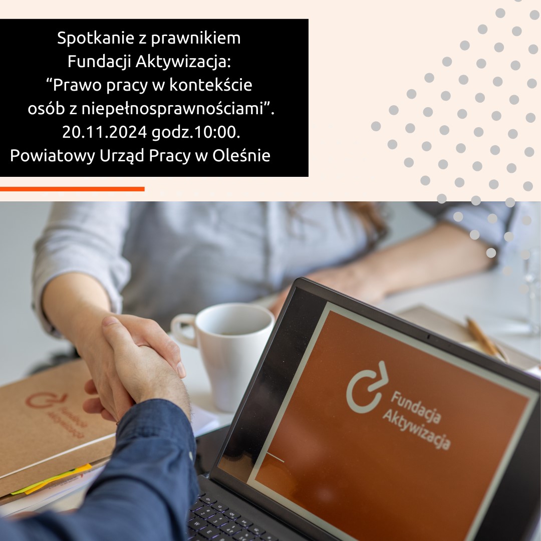 Obraz przedstawia laptop z wyświetlona grafika oraz postacie 2 osób podających sobie dłonie
